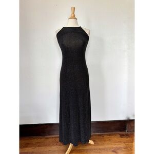 Vintage 1994 Black Metallic Sleeveless Full Length Prom Dress